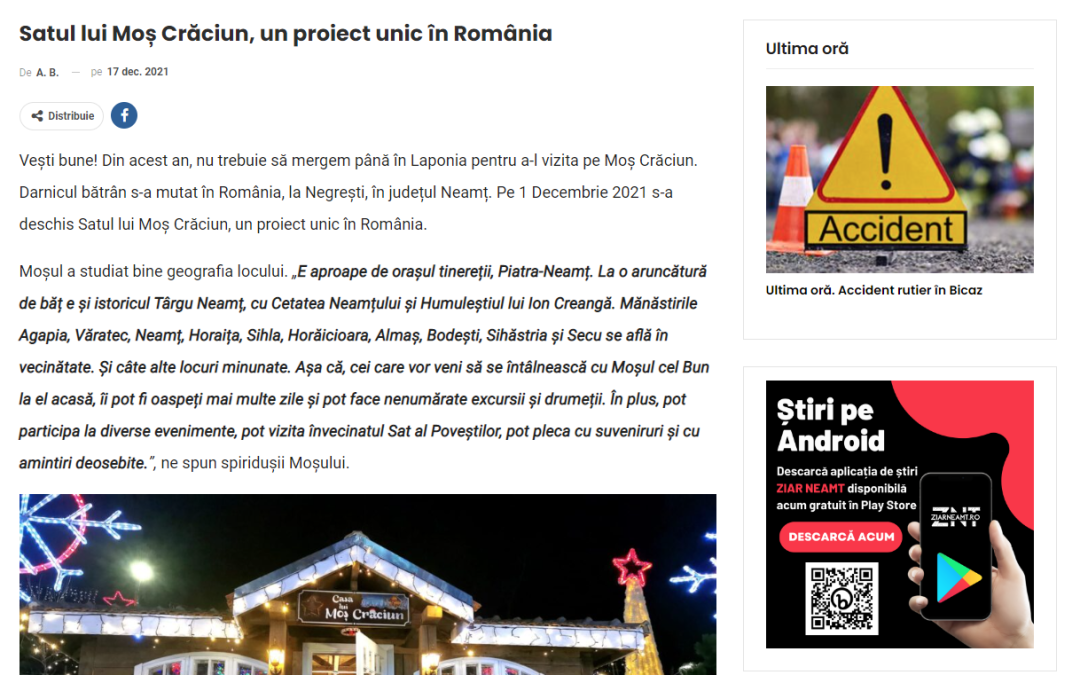 Ziar Bicaz – Satul lui Moș Crăciun, un proiect unic în România